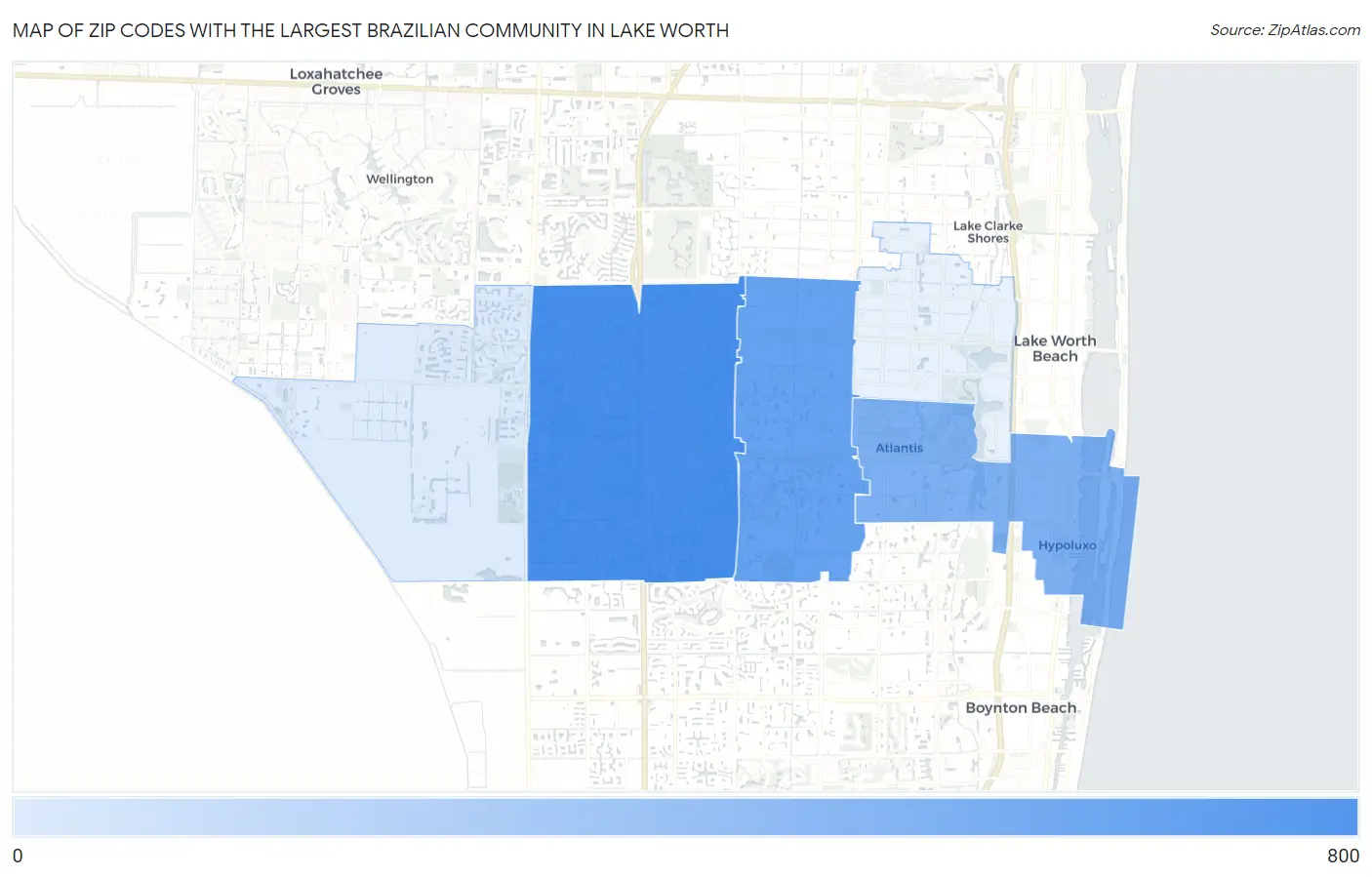 Zip Codes with the Largest Brazilian Community in Lake Worth Map