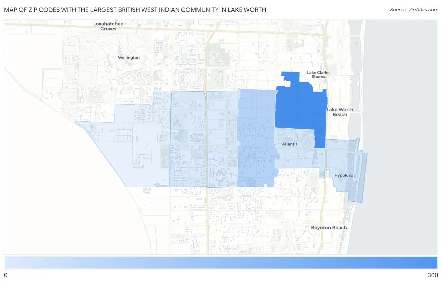 Zip Codes with the Largest British West Indian Community in Lake Worth Map