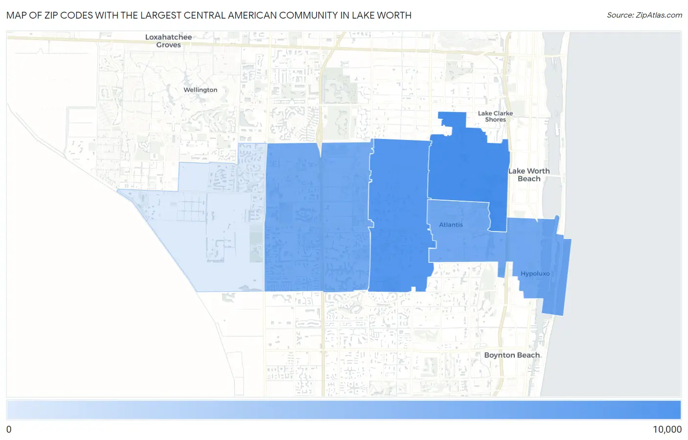 Zip Codes with the Largest Central American Community in Lake Worth Map