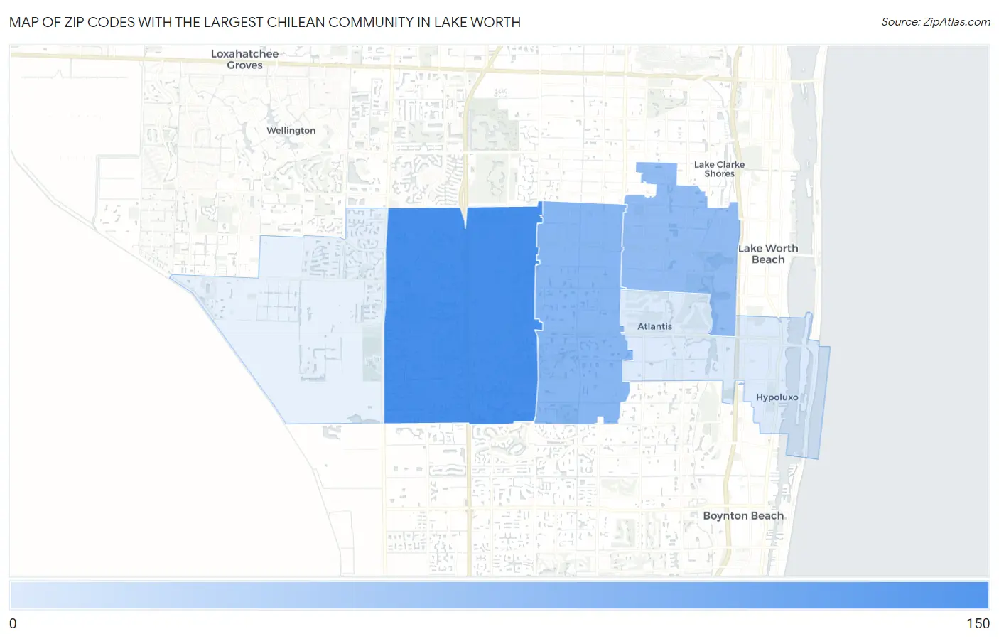 Zip Codes with the Largest Chilean Community in Lake Worth Map