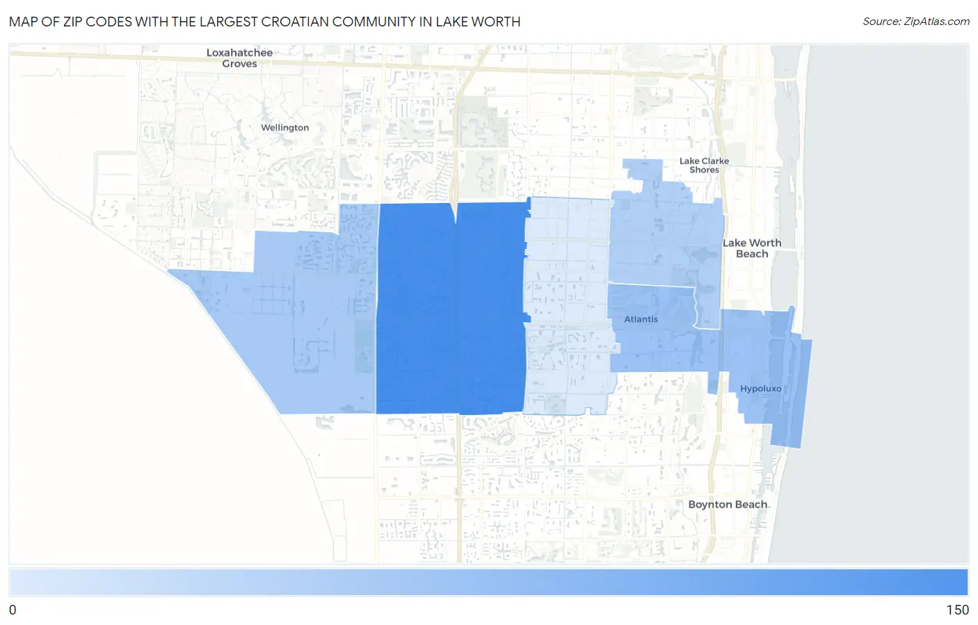 Zip Codes with the Largest Croatian Community in Lake Worth Map