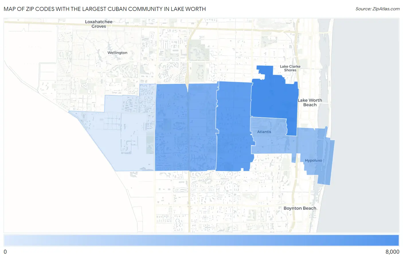 Zip Codes with the Largest Cuban Community in Lake Worth Map