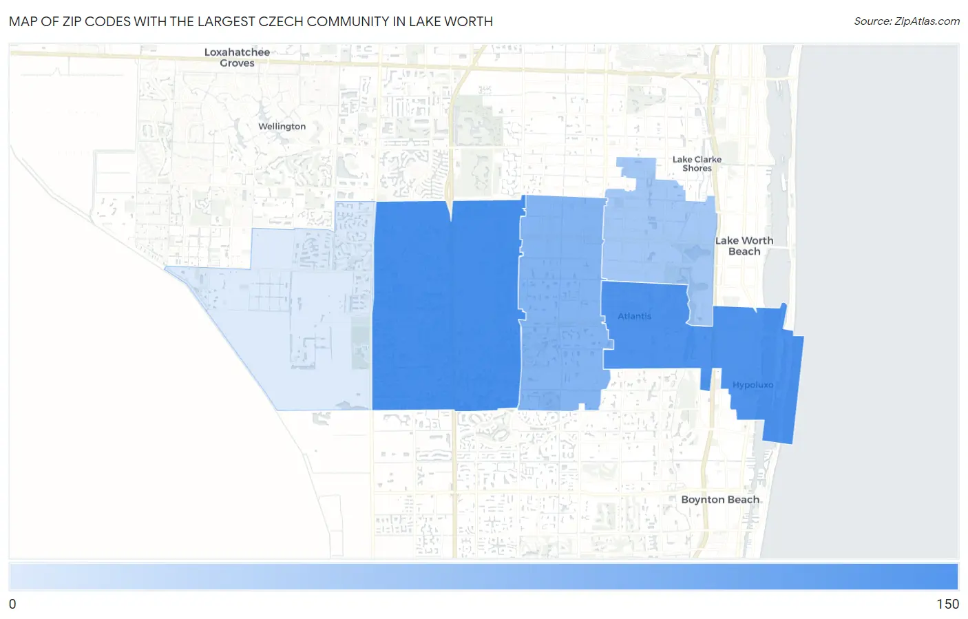 Zip Codes with the Largest Czech Community in Lake Worth Map