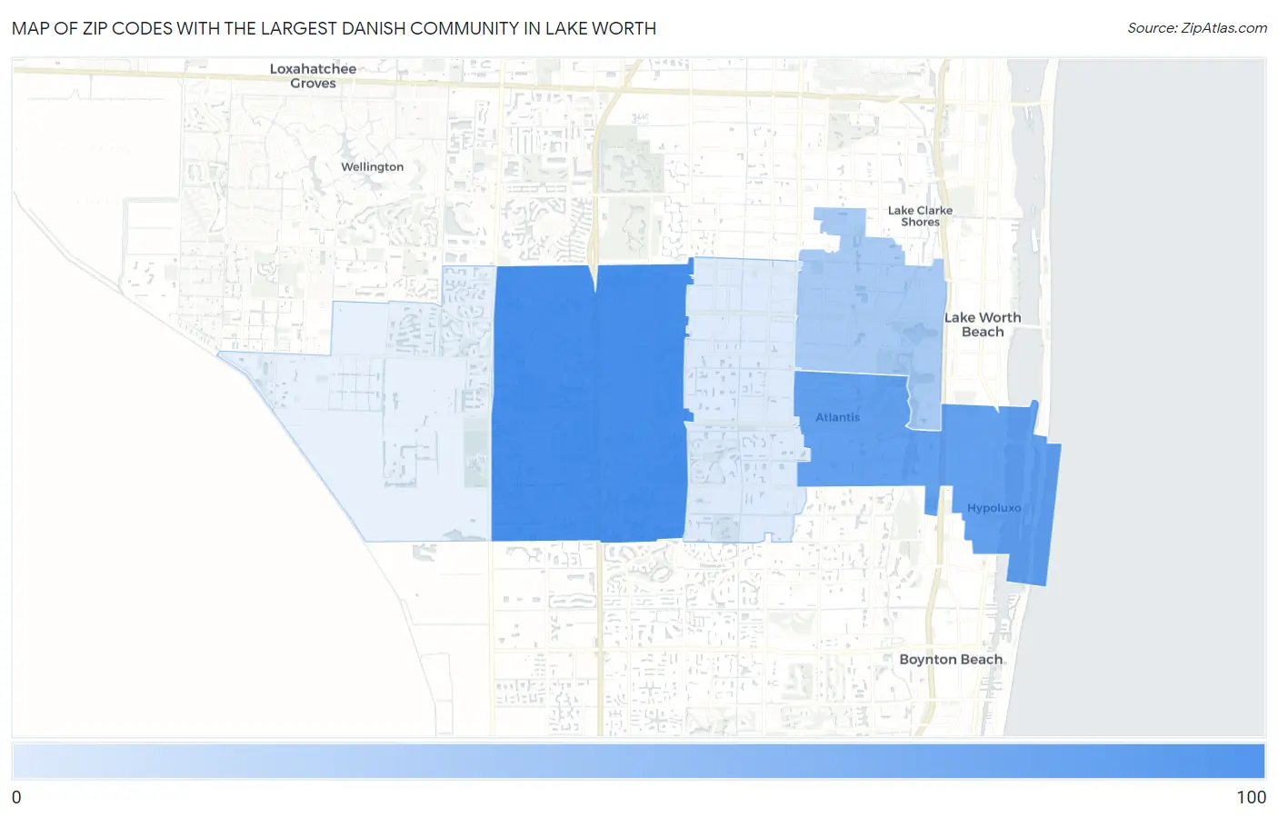 Zip Codes with the Largest Danish Community in Lake Worth Map