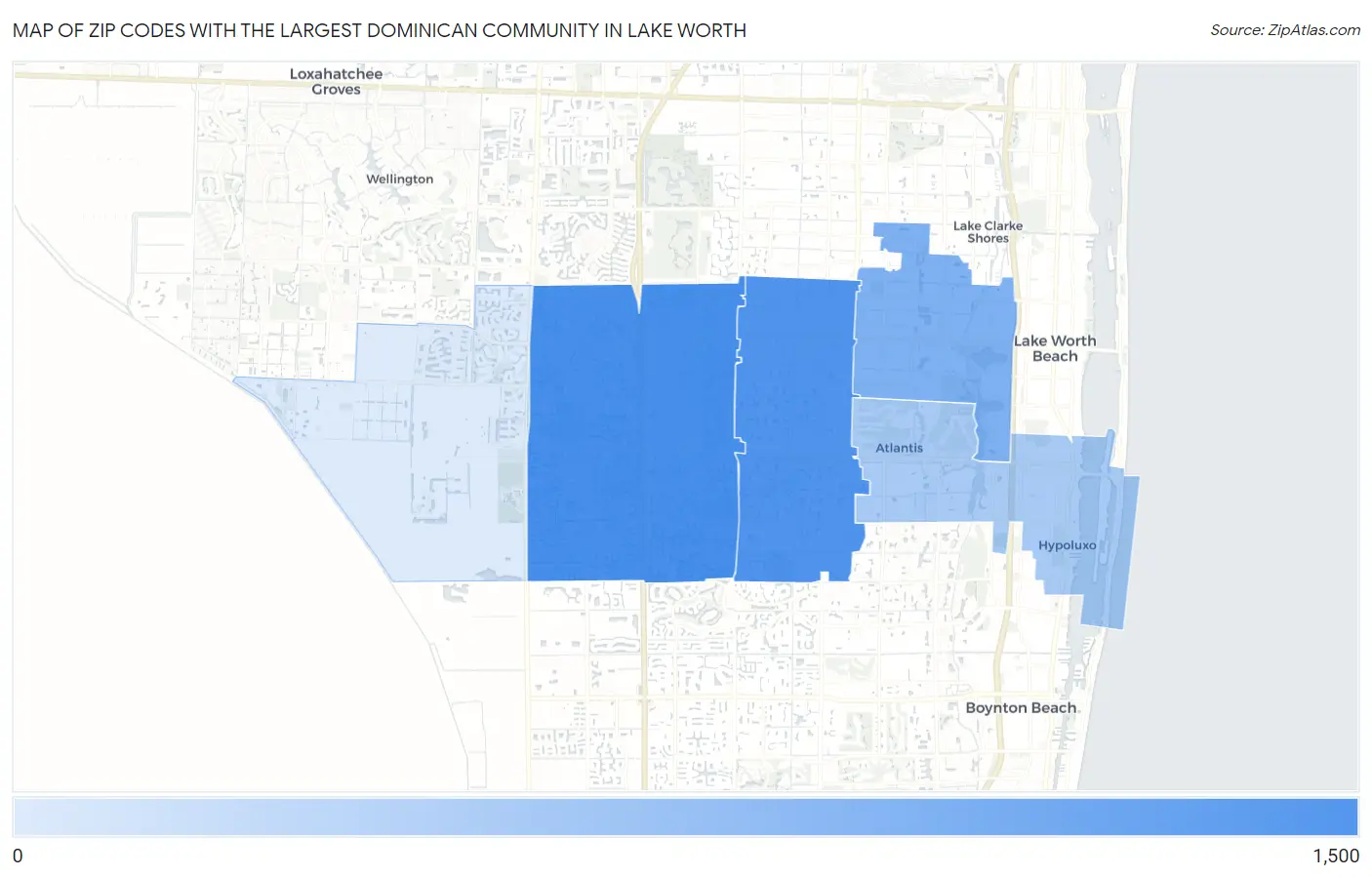 Zip Codes with the Largest Dominican Community in Lake Worth Map