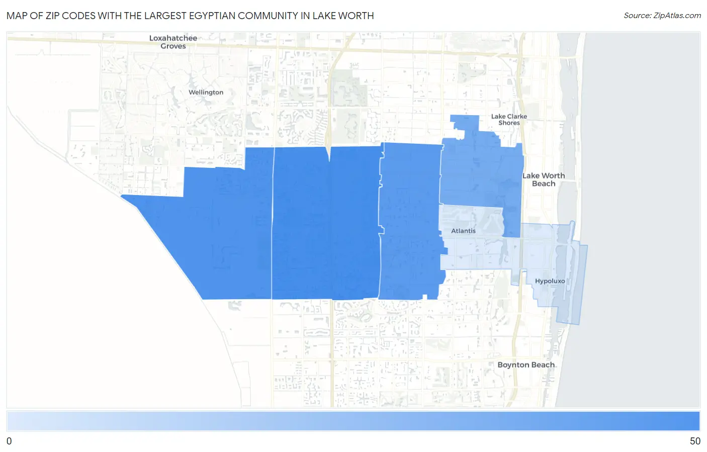 Zip Codes with the Largest Egyptian Community in Lake Worth Map