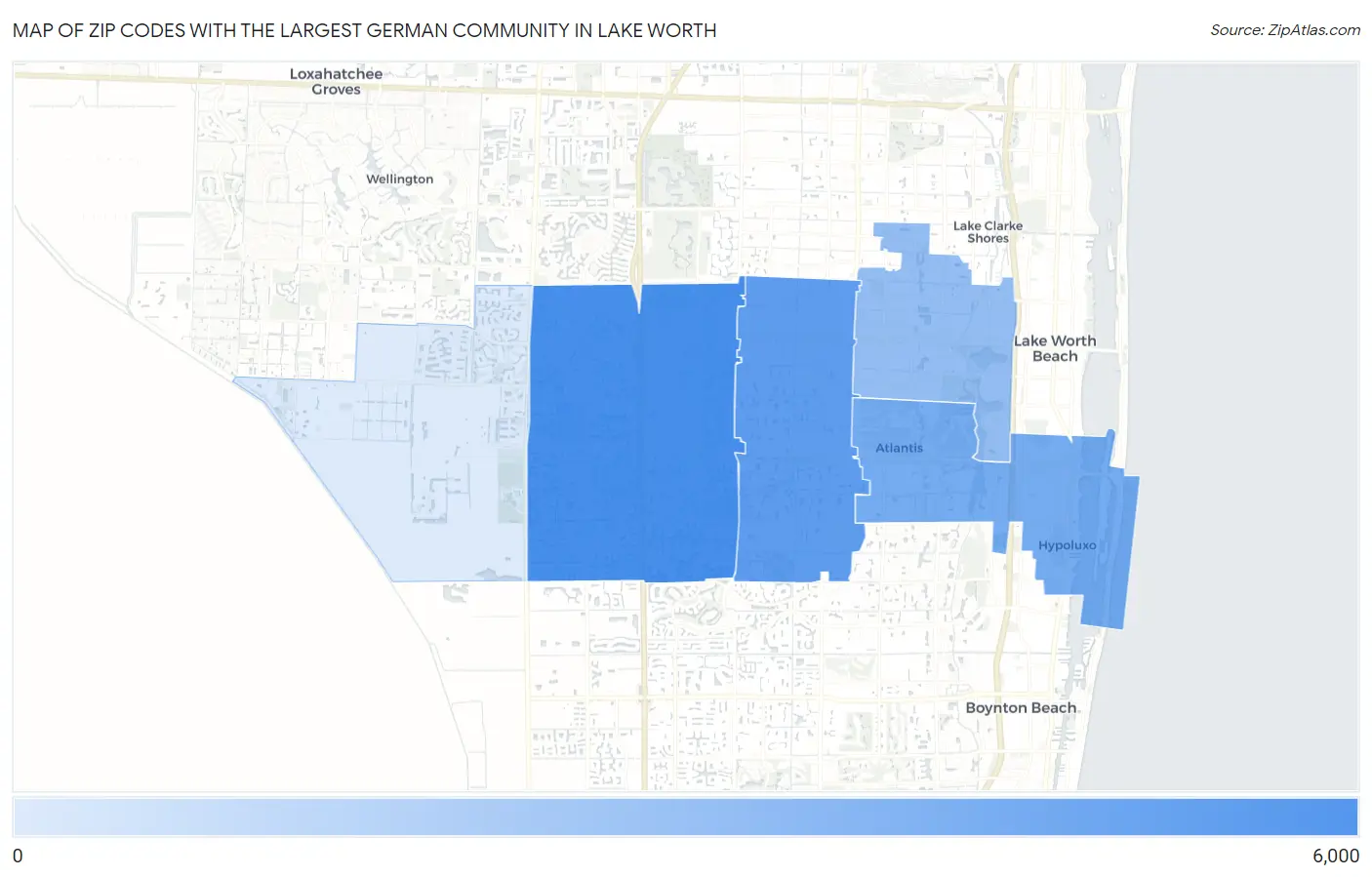Zip Codes with the Largest German Community in Lake Worth Map