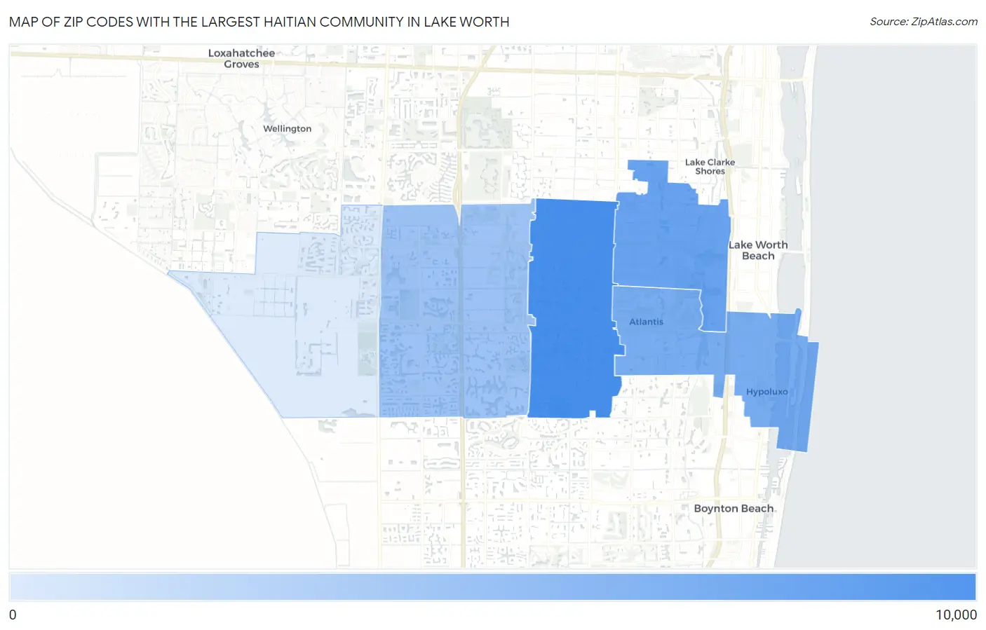Zip Codes with the Largest Haitian Community in Lake Worth Map