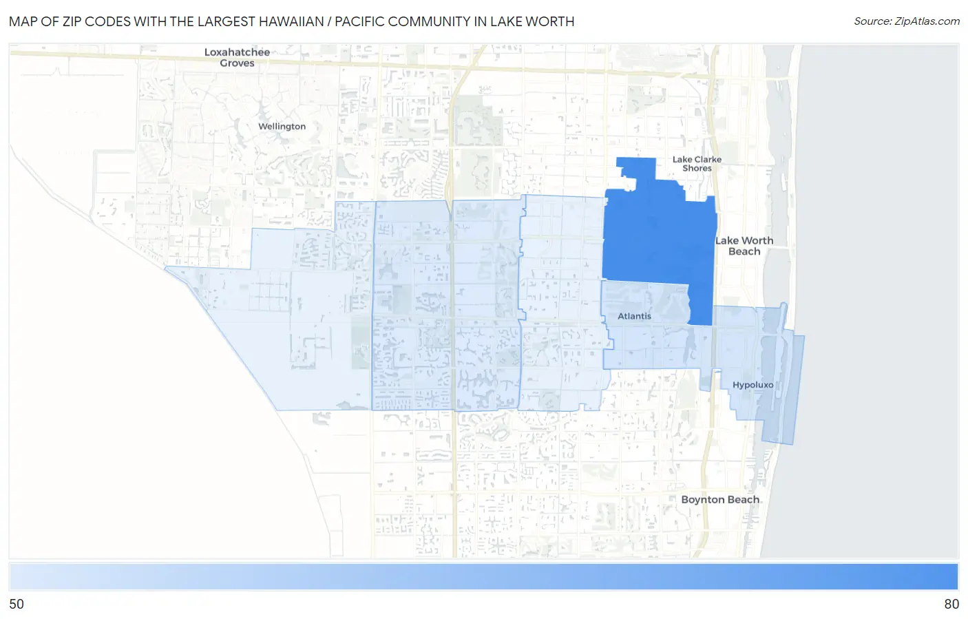 Zip Codes with the Largest Hawaiian / Pacific Community in Lake Worth Map
