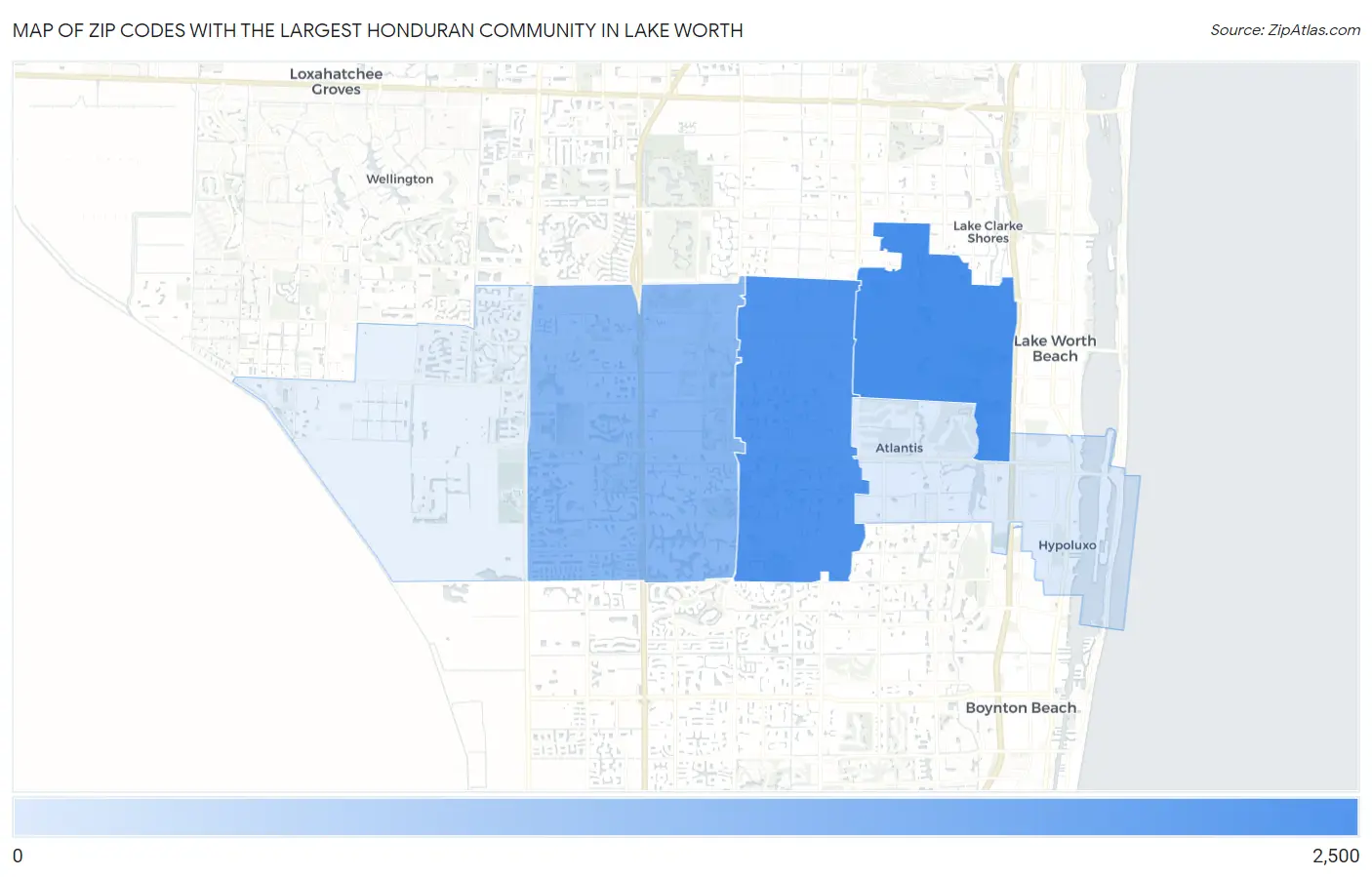 Zip Codes with the Largest Honduran Community in Lake Worth Map