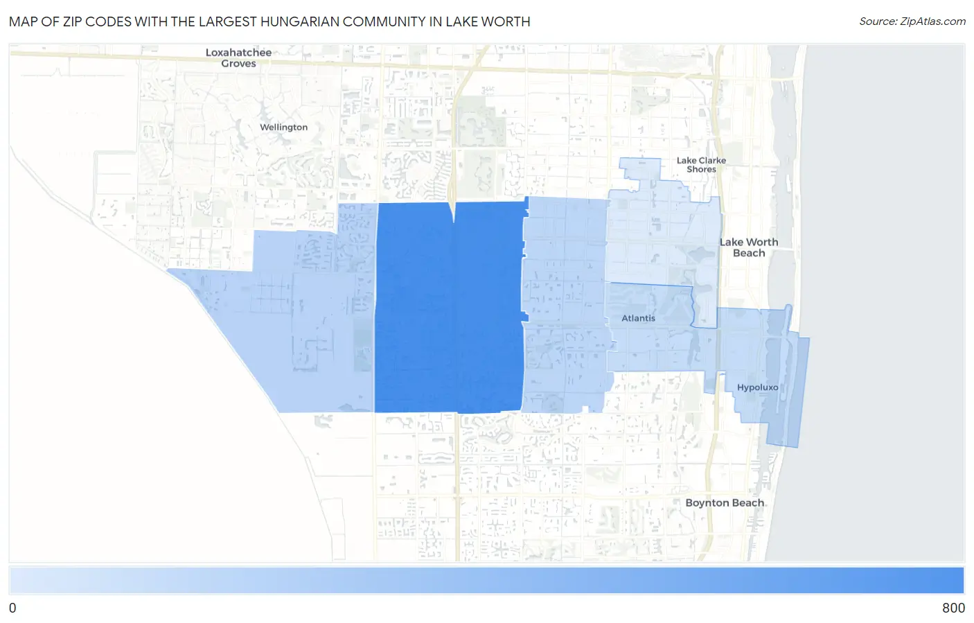 Zip Codes with the Largest Hungarian Community in Lake Worth Map