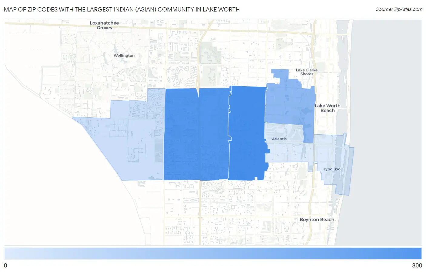 Zip Codes with the Largest Indian (Asian) Community in Lake Worth Map