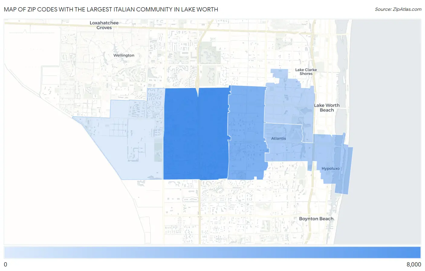 Zip Codes with the Largest Italian Community in Lake Worth Map