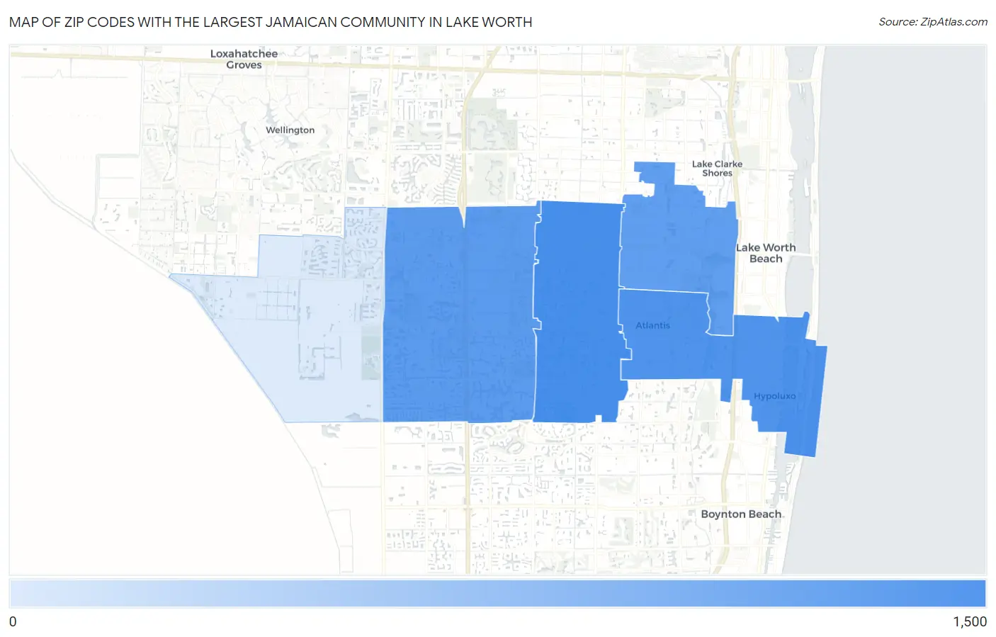 Zip Codes with the Largest Jamaican Community in Lake Worth Map
