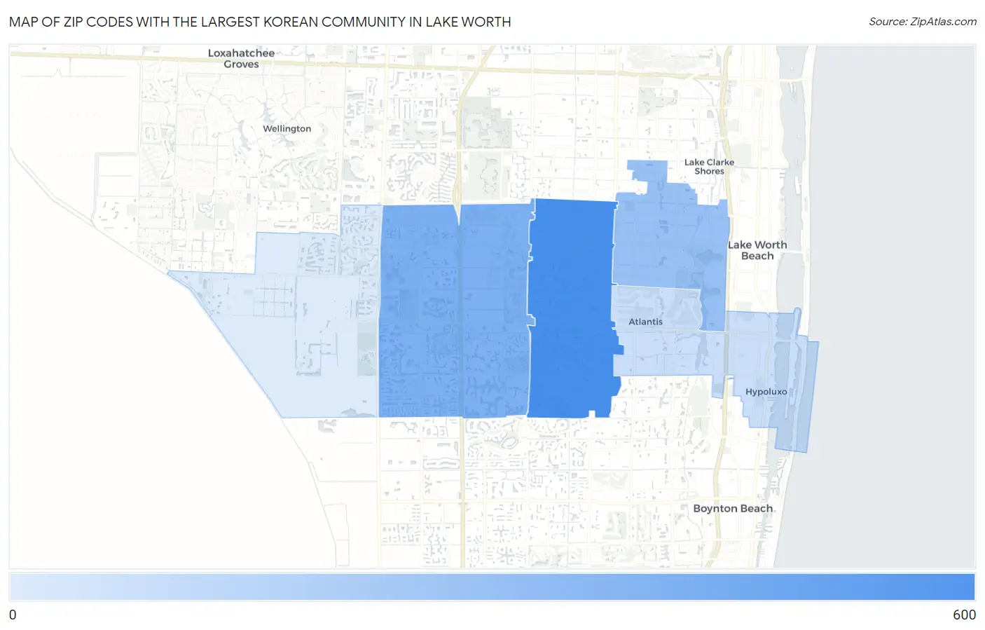 Zip Codes with the Largest Korean Community in Lake Worth Map