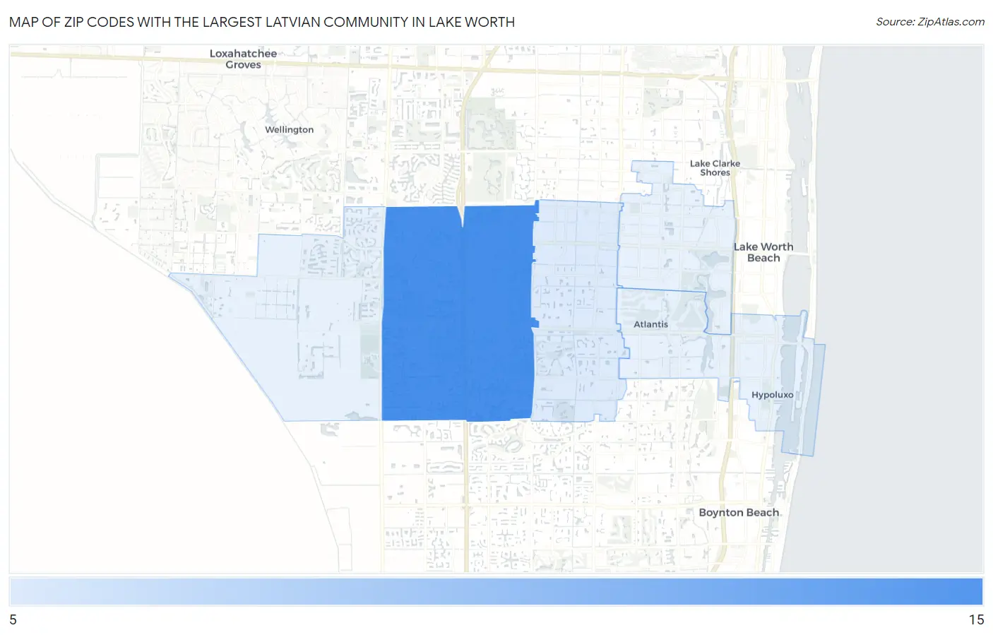Zip Codes with the Largest Latvian Community in Lake Worth Map
