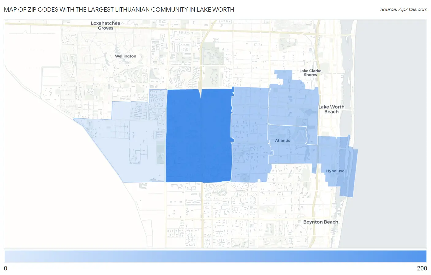 Zip Codes with the Largest Lithuanian Community in Lake Worth Map