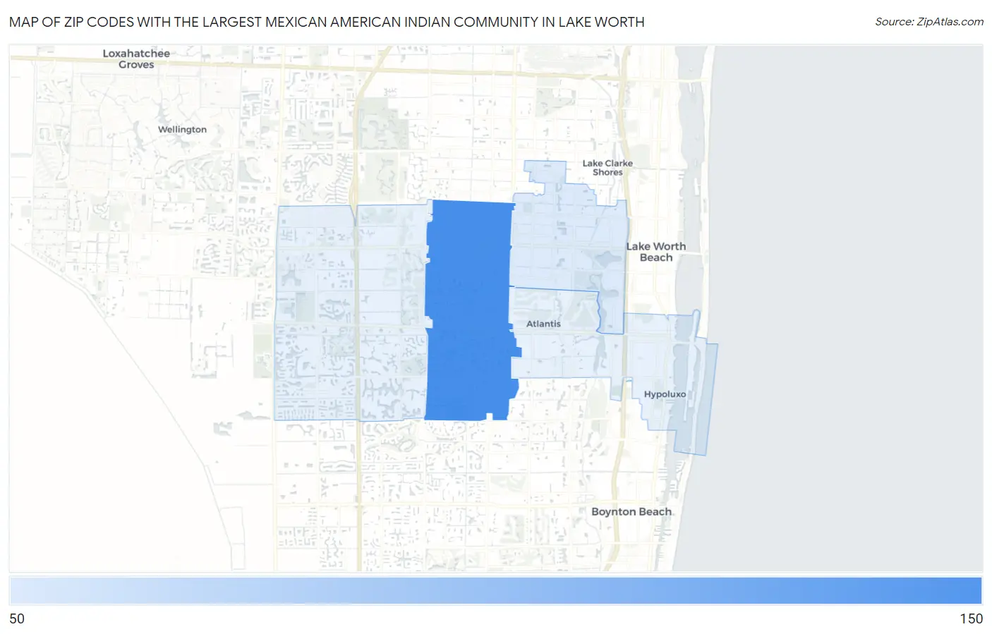Zip Codes with the Largest Mexican American Indian Community in Lake Worth Map