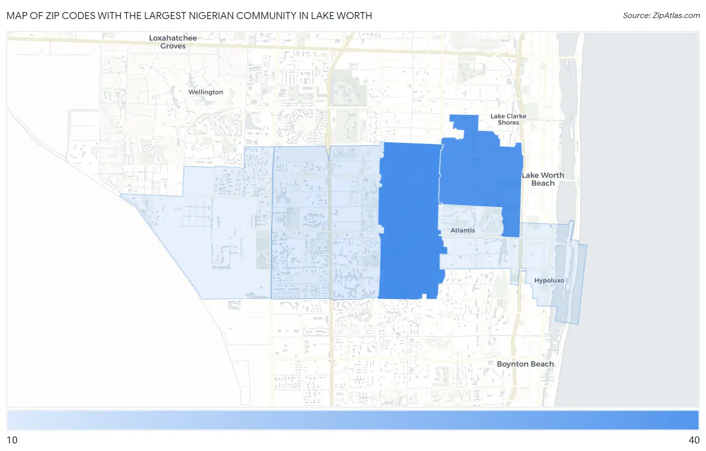 Zip Codes with the Largest Nigerian Community in Lake Worth Map