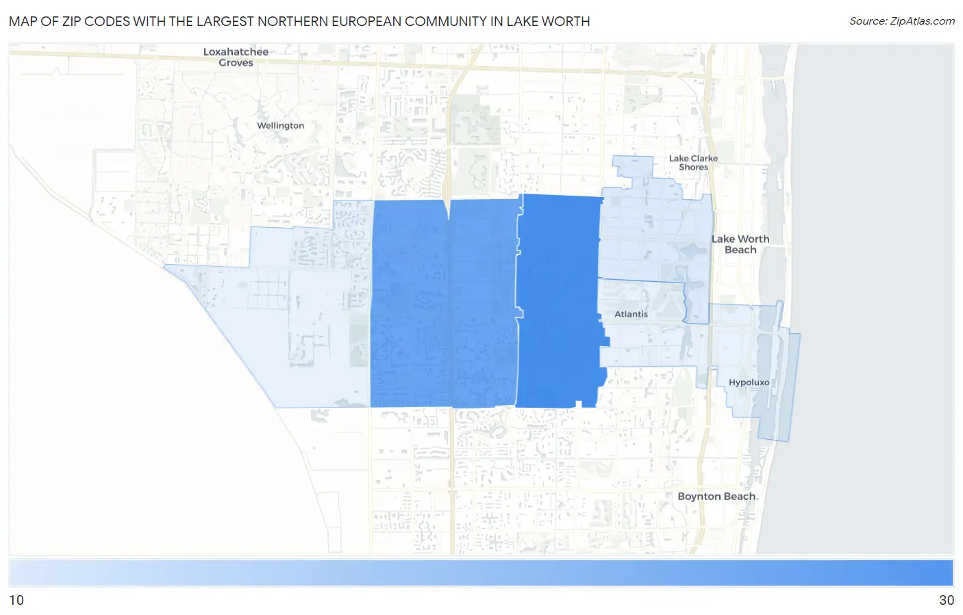 Zip Codes with the Largest Northern European Community in Lake Worth Map