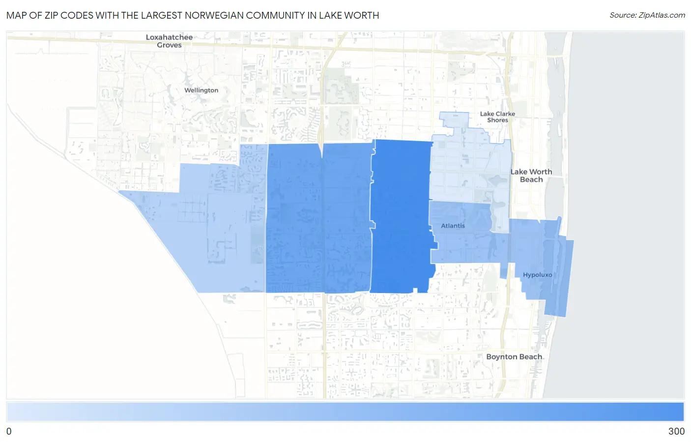 Zip Codes with the Largest Norwegian Community in Lake Worth Map