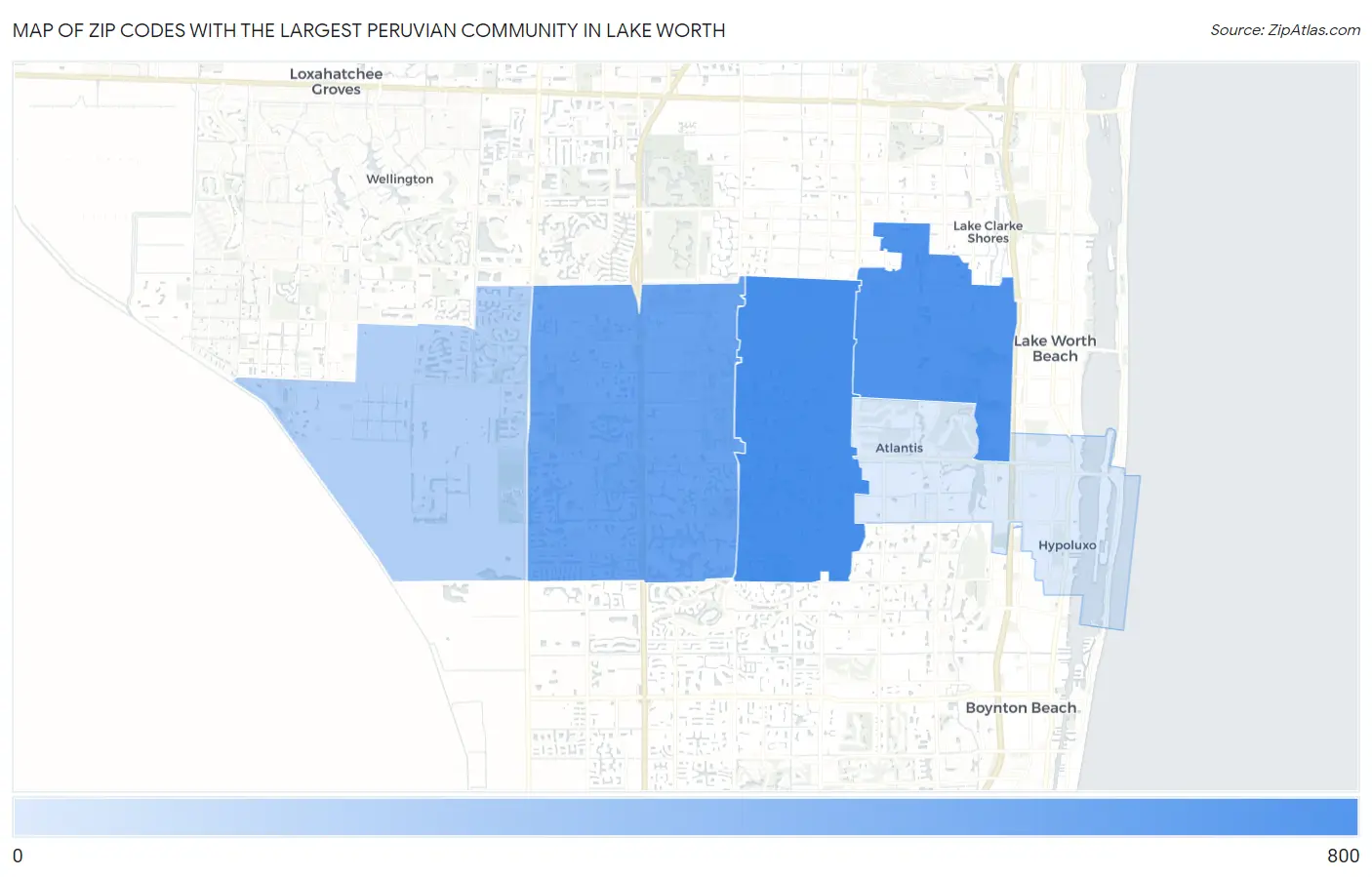 Zip Codes with the Largest Peruvian Community in Lake Worth Map