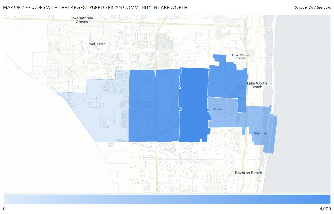 Zip Codes with the Largest Puerto Rican Community in Lake Worth Map