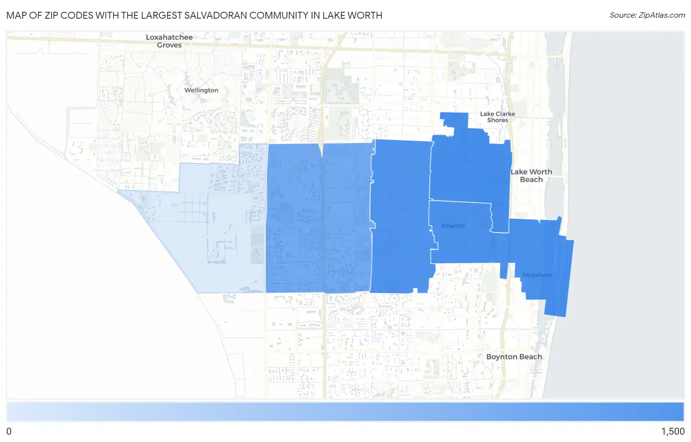 Zip Codes with the Largest Salvadoran Community in Lake Worth Map