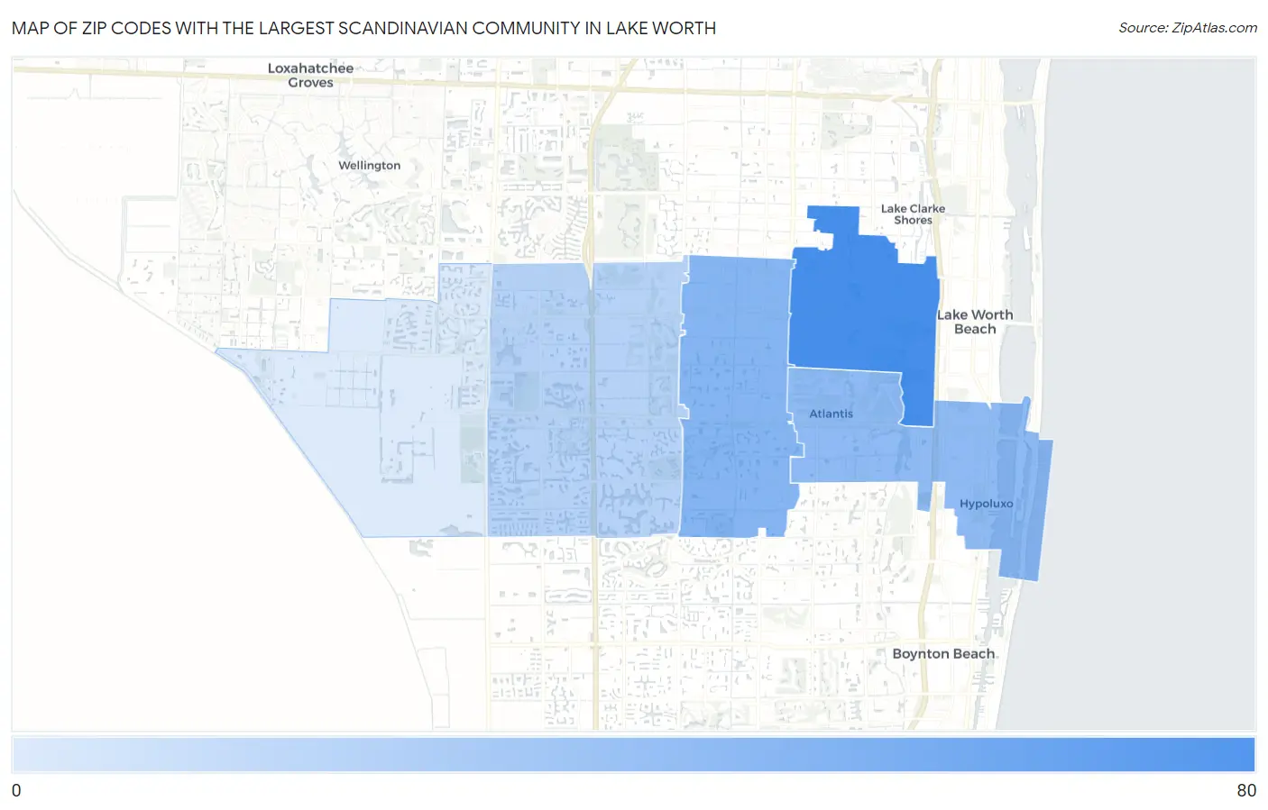 Zip Codes with the Largest Scandinavian Community in Lake Worth Map