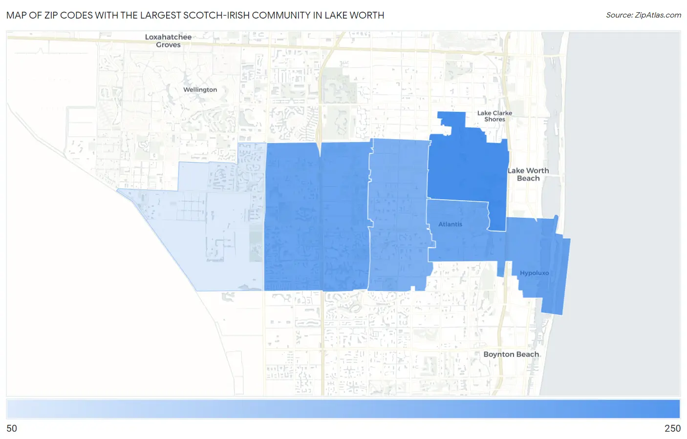 Zip Codes with the Largest Scotch-Irish Community in Lake Worth Map