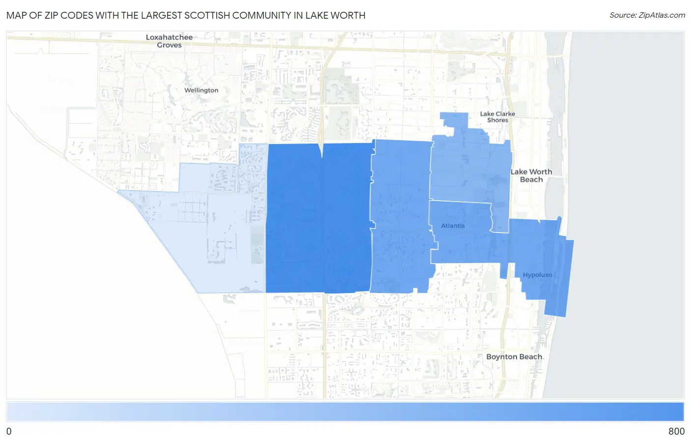 Zip Codes with the Largest Scottish Community in Lake Worth Map