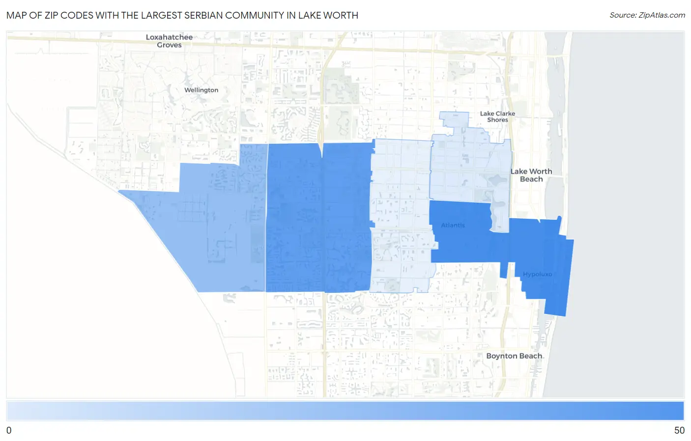 Zip Codes with the Largest Serbian Community in Lake Worth Map