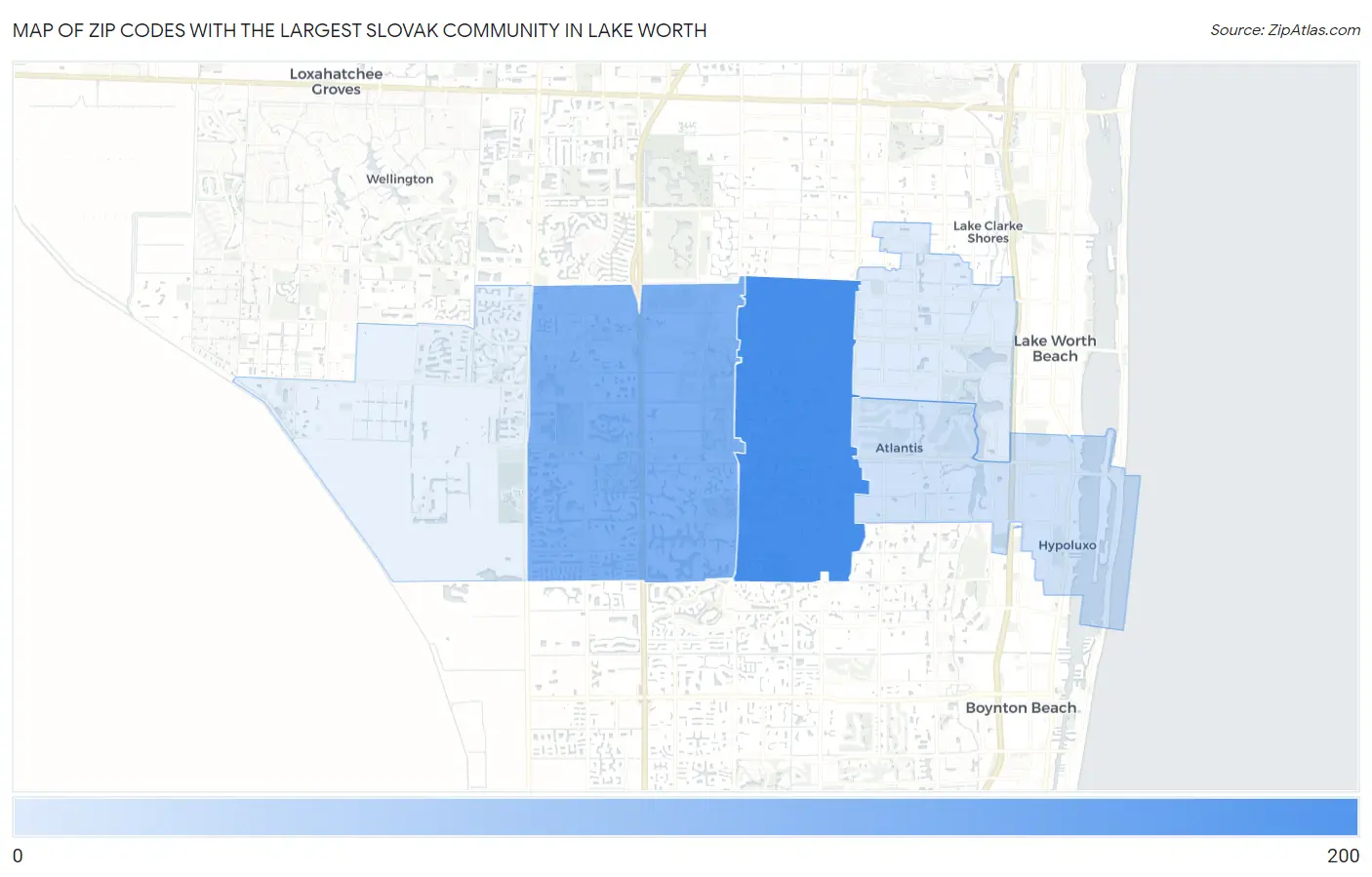 Zip Codes with the Largest Slovak Community in Lake Worth Map