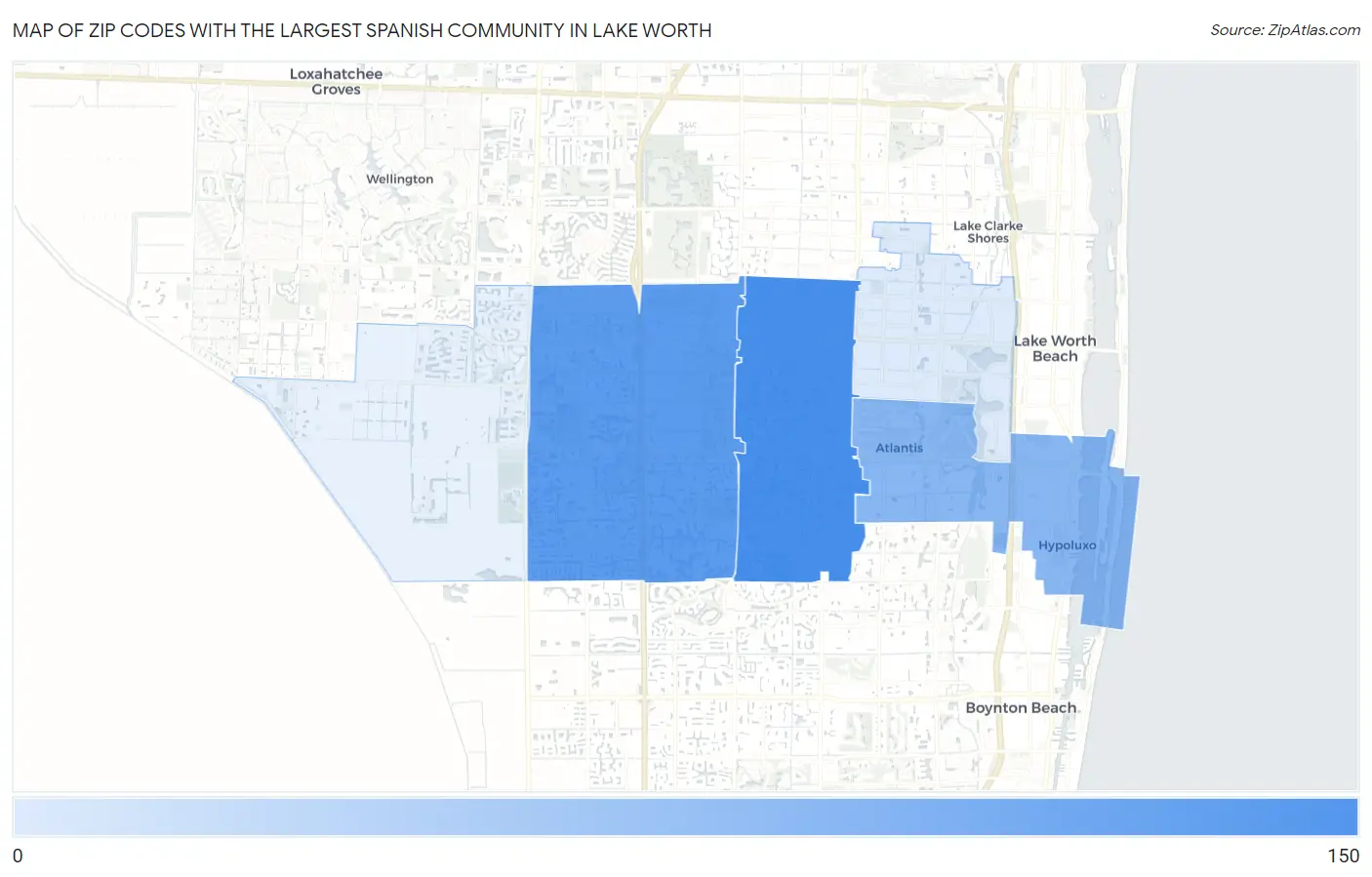 Zip Codes with the Largest Spanish Community in Lake Worth Map
