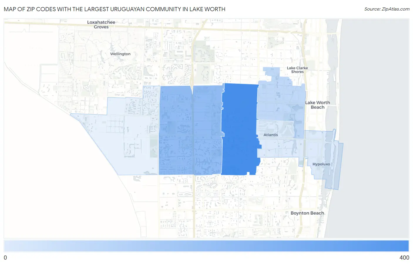 Zip Codes with the Largest Uruguayan Community in Lake Worth Map