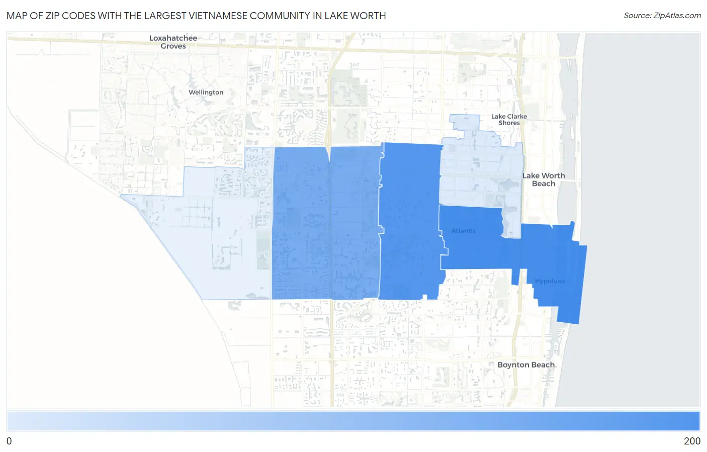 Zip Codes with the Largest Vietnamese Community in Lake Worth Map