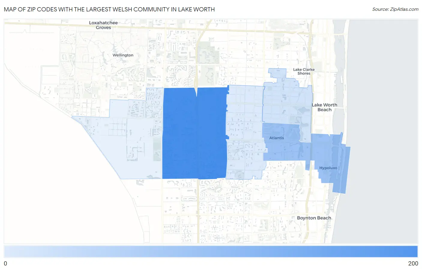 Zip Codes with the Largest Welsh Community in Lake Worth Map