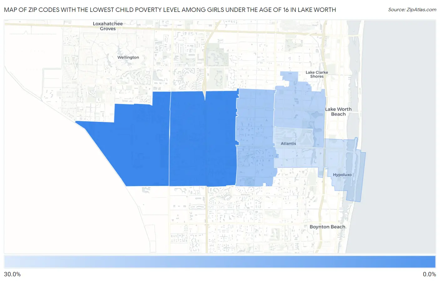Zip Codes with the Lowest Child Poverty Level Among Girls Under the Age of 16 in Lake Worth Map