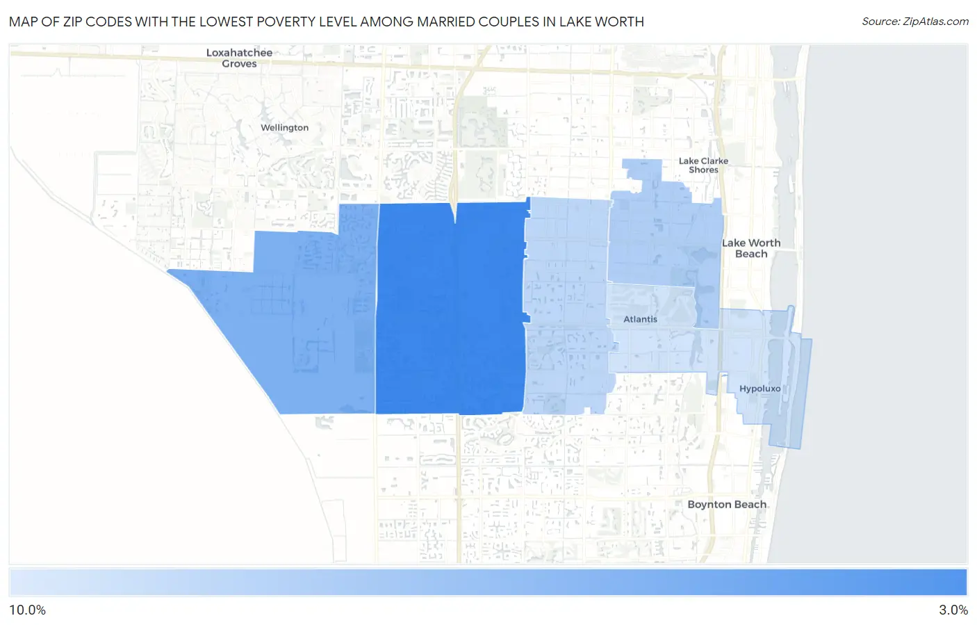 Zip Codes with the Lowest Poverty Level Among Married Couples in Lake Worth Map