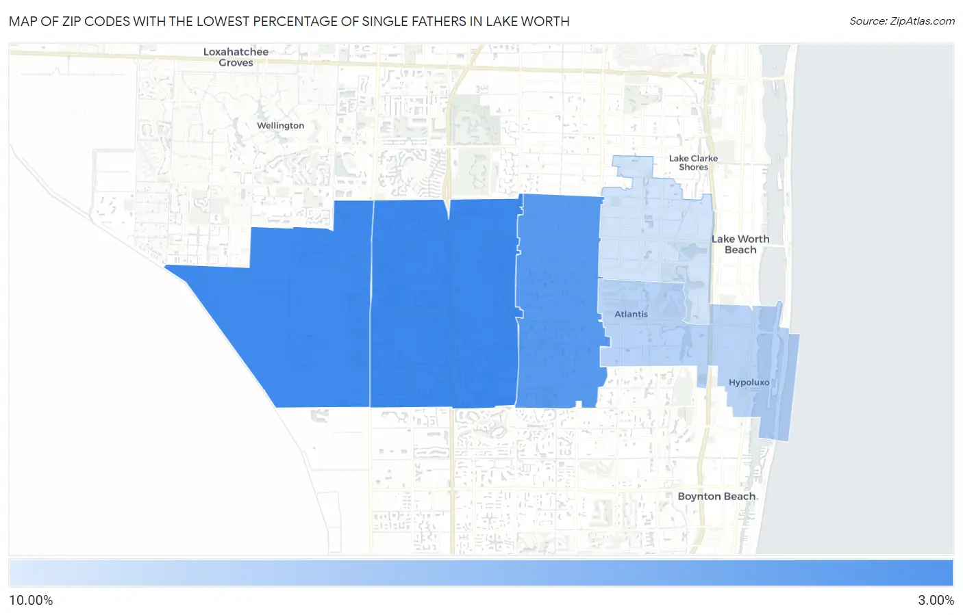 Zip Codes with the Lowest Percentage of Single Fathers in Lake Worth Map