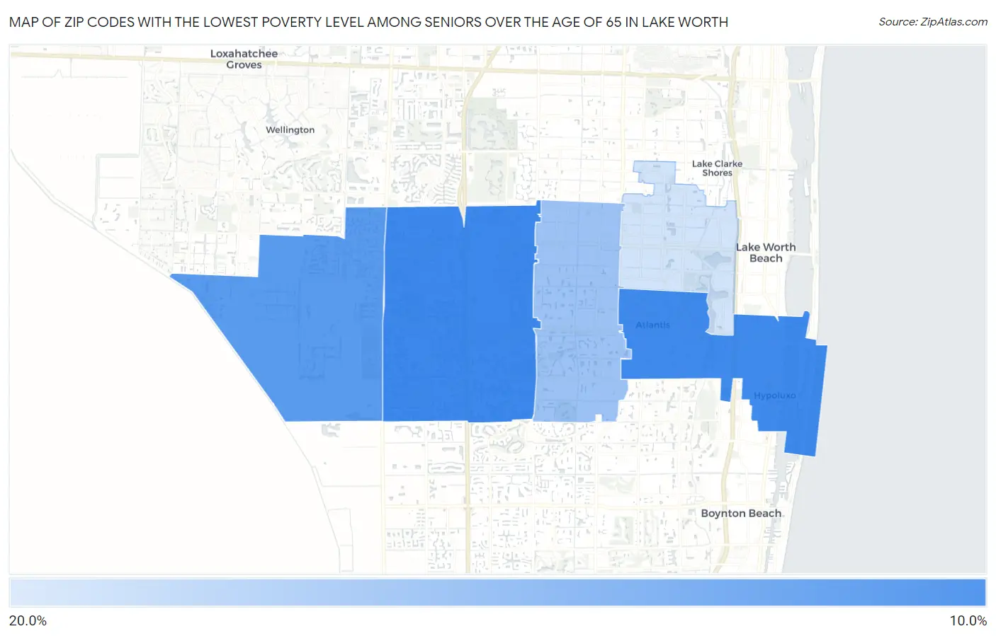 Zip Codes with the Lowest Poverty Level Among Seniors Over the Age of 65 in Lake Worth Map