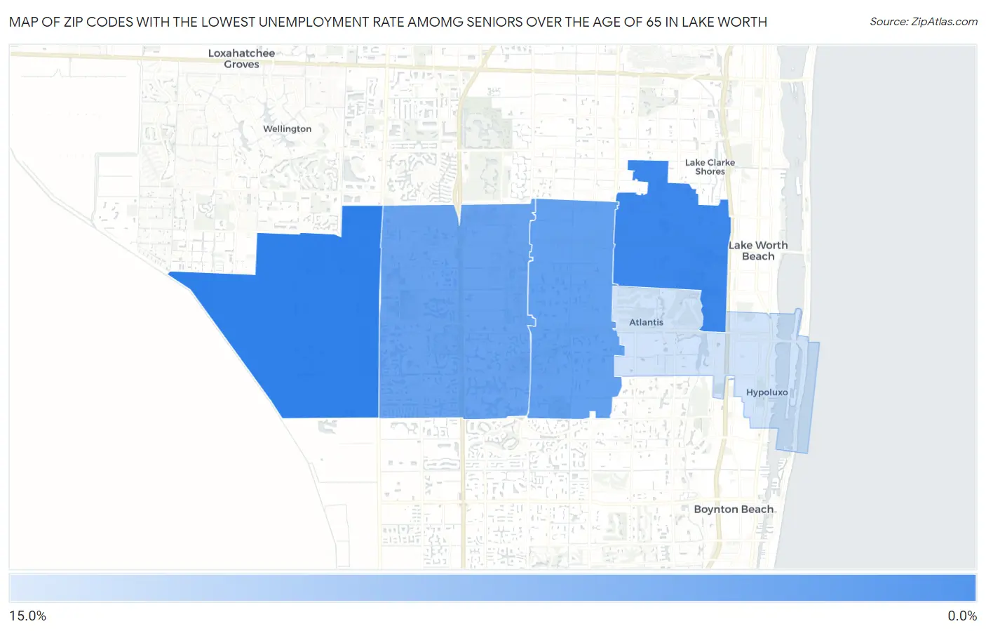 Zip Codes with the Lowest Unemployment Rate Amomg Seniors Over the Age of 65 in Lake Worth Map