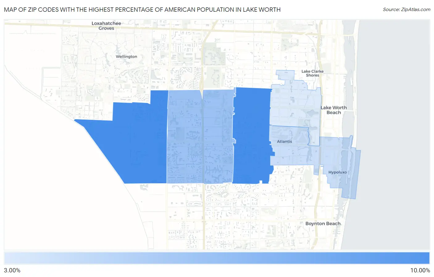 Zip Codes with the Highest Percentage of American Population in Lake Worth Map