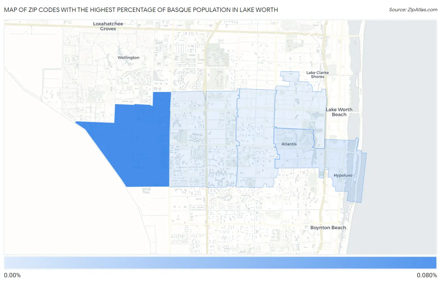 Zip Codes with the Highest Percentage of Basque Population in Lake Worth Map