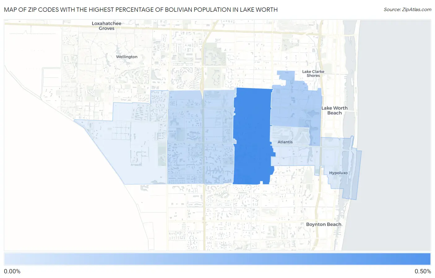Zip Codes with the Highest Percentage of Bolivian Population in Lake Worth Map