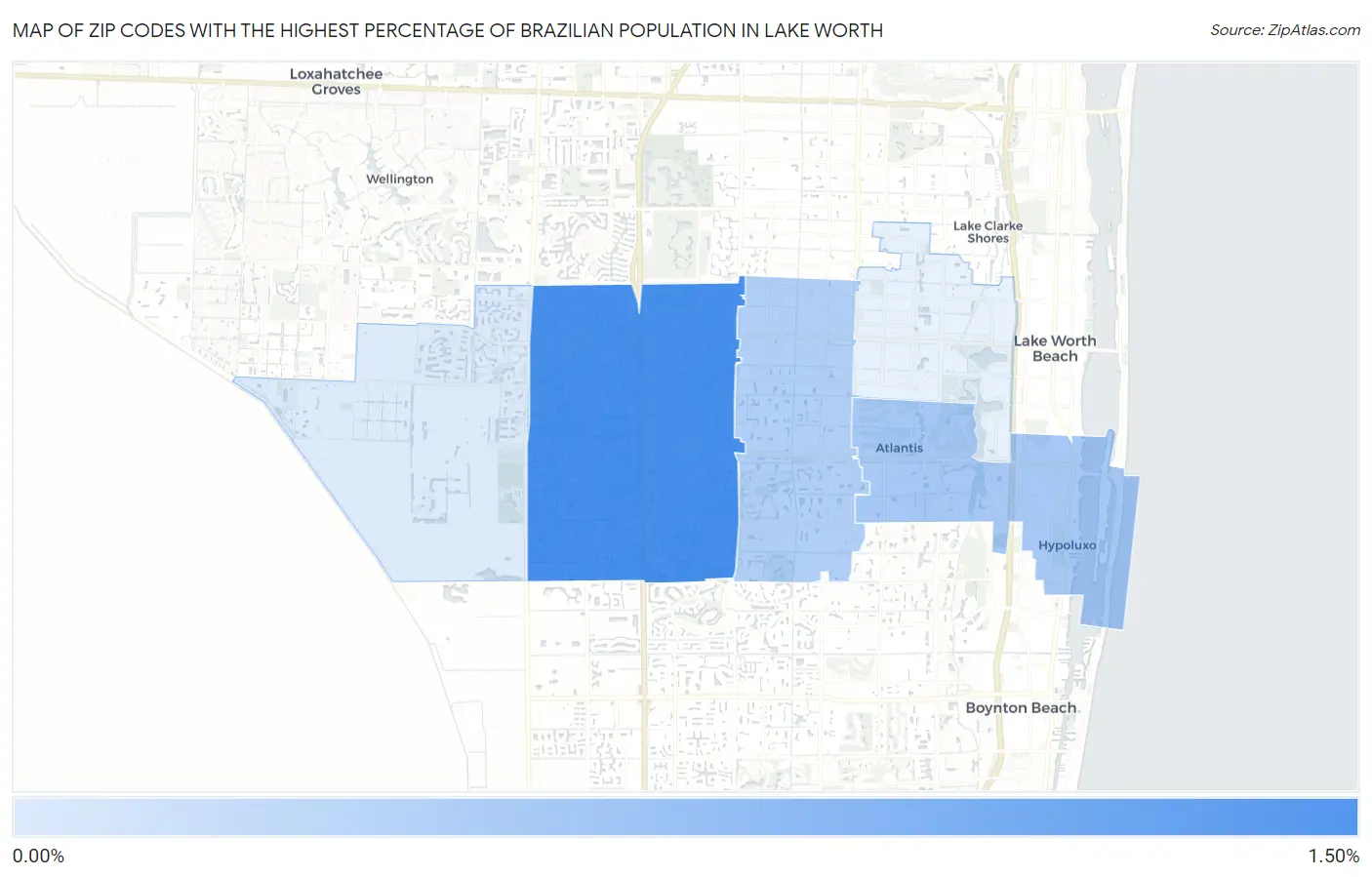 Zip Codes with the Highest Percentage of Brazilian Population in Lake Worth Map