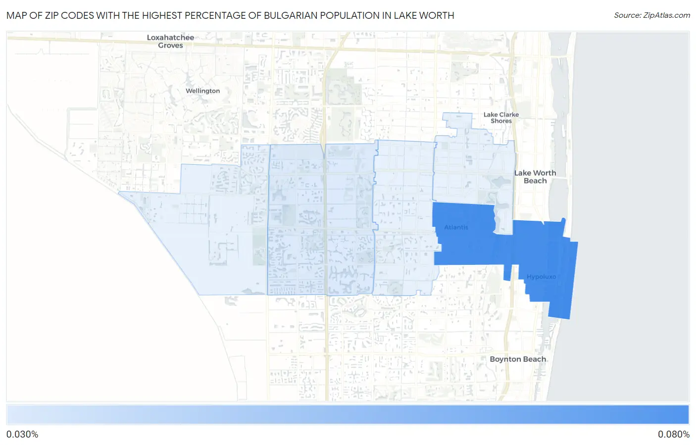 Zip Codes with the Highest Percentage of Bulgarian Population in Lake Worth Map