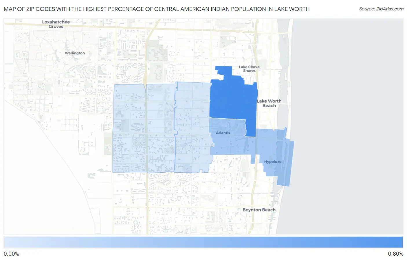 Zip Codes with the Highest Percentage of Central American Indian Population in Lake Worth Map