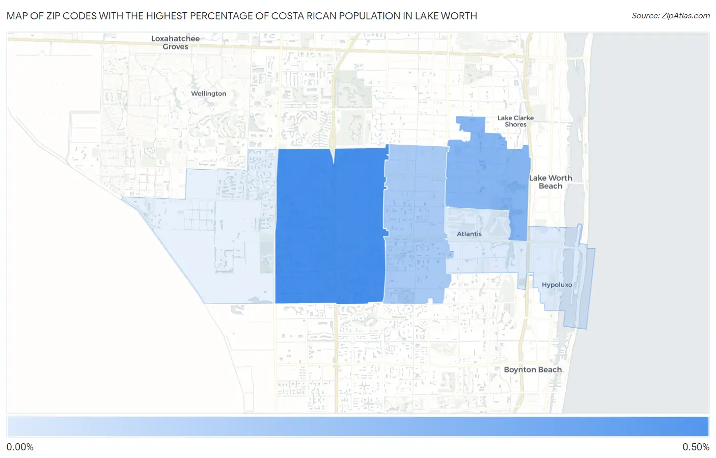 Zip Codes with the Highest Percentage of Costa Rican Population in Lake Worth Map