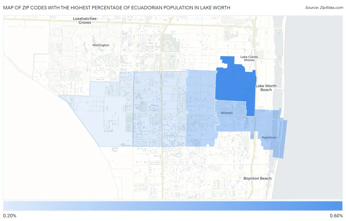 Zip Codes with the Highest Percentage of Ecuadorian Population in Lake Worth Map